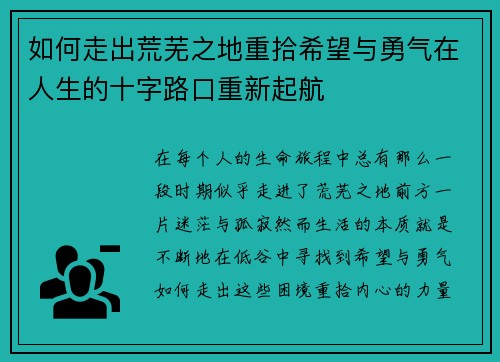 如何走出荒芜之地重拾希望与勇气在人生的十字路口重新起航